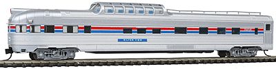 Con-Cor 41384 N Scale Budd 85' Corrugated-Side Dome-Observation - Ready to Run -- Amtrak (Phase III, silver, red, white, blue)