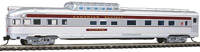 Con-Cor 41385 N Scale Budd 85' Corrugated-Side Dome-Observation - Ready to Run -- Canadian Pacific (silver, maroon)