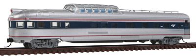 Con-Cor 41393 N Scale Budd 85' Fluted-Side Dome-Observation - Ready to Run -- Amtrak #3344 (Phase IVb, silver, Wide blue & Thin red Stripe, Wave Logo)