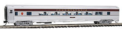 Con-Cor 41478 N Scale Budd 85' Corrugated-Side Twin-Window Coach - Ready to Run -- Pennsylvania Railroad (silver, Tuscan Letterboard, Small Keystone)