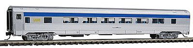 Con-Cor 41488 N Scale Budd 85' Corrugated-Side Twin-Window Coach - Ready to Run -- VIA Rail Canada (silver, blue, yellow)