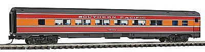 Con-Cor 41491 N Scale Budd 85' Corrugated-Side Twin-Window Coach - Ready to Run -- Southern Pacific (Daylight, red, orange, black)