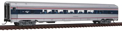 Con-Cor 41493 N Scale Budd 85' Fluted-Side Twin-Window Coach - Ready to Run -- Amtrak #5871 (Phase IVb, silver, Wide blue & Thin red Stripe, Wave Logo)