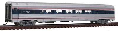 Con-Cor 41494 N Scale Budd 85' Fluted-Side Twin-Window Coach - Ready to Run -- Amtrak #5874 (Phase IVb, silver, Wide blue & Thin red Stripe, Wave Logo)