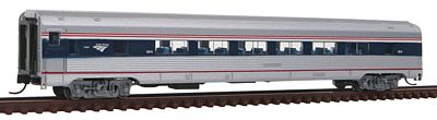 Con-Cor 41495 N Scale Budd 85' Fluted-Side Twin-Window Coach - Ready to Run -- Amtrak #5875 (Phase IVb, silver, Wide blue & Thin red Stripe, Wave Logo)