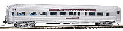 Con-Cor 41507 N Scale Budd 85' Corrugated-Side Round-End Observation - Ready to Run -- Atlantic Coast Line (silver, purple Letterboard)