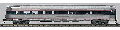 Con-Cor 41517 N Scale Budd 85' Fluted-Side Round-End (Boat Tail) Observation - Ready to Run -- Amtrak #3341 (Phase IVb, silver, Wide blue & Thin red Stripe, Wave Logo)