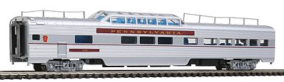 Con-Cor 41528 N Scale Pullman-Standard 85' Corrugated-Side Pleasure Dome - Ready to Run -- Pennsylvania Railroad (silver; Tuscan Letterboard, Small Keystone)