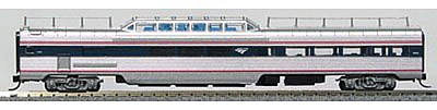 Con-Cor 41542 N Scale Pullman-Standard 85' Fluted-Side Mid-Train Dome - Ready to Run -- Amtrak #9416 (Phase IVb, silver, Wide blue & Thin red Stripe, Wave Logo)