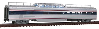 Con-Cor 41544 N Scale Pullman-Standard 85' Fluted-Side Mid-Train Dome - Ready to Run -- Amtrak #9440 (Phase IVb, silver, Wide blue & Thin red Stripe, Wave Logo)
