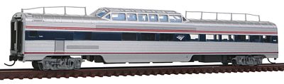 Con-Cor 41545 N Scale Pullman-Standard 85' Fluted-Side Mid-Train Dome - Ready to Run -- Amtrak #9465 (Phase IVb, silver, Wide blue & Thin red Stripe, Wave Logo)