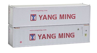 Con-Cor 443002 N Scale 40' Hi-Cube Container 2-Pack - Ready to Run -- Yang Ming Set #2 (silver, orange)