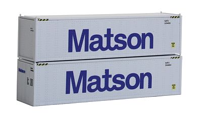 Con-Cor 443004 N Scale 40' Hi-Cube Container 2-Pack - Ready to Run -- Matson Set #2 (white, blue, Billboard Lettering)