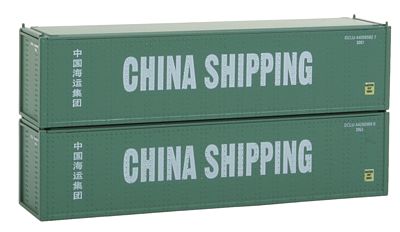 Con-Cor 443008 N Scale 40' Hi-Cube Container 2-Pack - Ready to Run -- China Shipping Set #2 (green, white)
