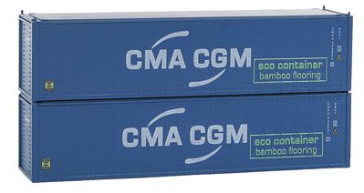 Con-Cor 443010 N Scale 40' Hi-Cube Container 2-Pack - Ready to Run -- CMA-CGM Set #2 (blue, white, Bamboo Flooring Markings)