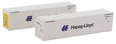 Con-Cor 443102 N Scale 40' Reefer Container w/ThermoKing Ends 2-Pack - Ready to Run -- Hapag Lloyd Set #2 (white, blue, yellow)
