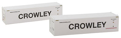 Con-Cor 443104 N Scale 40' Reefer Container w/ThermoKing Ends 2-Pack - Ready to Run -- Crowley Set #2 (white, black)
