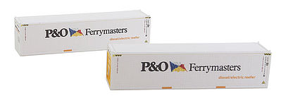 Con-Cor 443106 N Scale 40' Reefer Container w/ThermoKing Ends 2-Pack - Ready to Run -- P&O Ferrymasters Set #2 (white, black, blue, red)