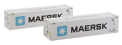 Con-Cor 443108 N Scale 40' Reefer Container w/ThermoKing Ends 2-Pack - Ready to Run -- Maersk Set #2 (white, black, blue)