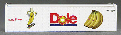 Con-Cor 443111 N Scale 40' Reefer Container w/ThermoKing Ends 2-Pack - Ready to Run -- Dole DFIU Set #1 (white, red, blue, Bobby Banana w/Skateboard)