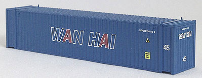 Con-Cor 444105 N Scale 45' Euro-International Standard Corrugated Container 2-Pack - Ready to Run -- Wan Hai Set #1 (blue)