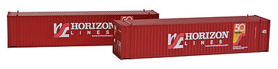 Con-Cor 444115 N Scale 45' Euro-International Standard Corrugated Container 2-Pack - Ready to Run -- Horizon Lines Set #1 (50th, brown)