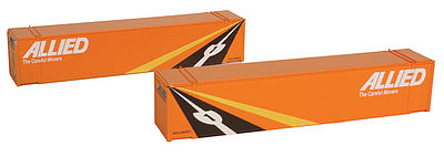 Con-Cor 448020 N Scale 48' Container 2-Pack - Ready to Run -- Allied Set #2 (orange, black, The Careful Movers Slogan)