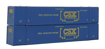 Con-Cor 453017 N Scale Monon 53' Rivet-Side Container 2-Pack - Ready to Run -- CSX Containers Set #2 (blue, yellow, Boxcar Logo)