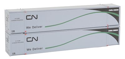 Con-Cor 453023 N Scale Monon 53' Rivet-Side Container 2-Pack - Ready to Run -- Canadian National Set #2 (gray, black, green, We Deliver Slogan)