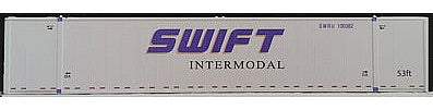 Con-Cor 453028 N Scale Monon 53' Rivet-Side Container 2-Pack - Ready to Run -- Swift Intermodal (Scheme #1, white, blue, gold)