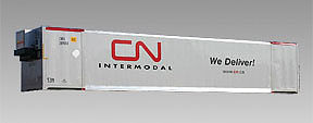 Con-Cor 453102 N Scale 53' Hi-Cube Climate Controlled Container w/Nose Heater 2-Pack -- Canadian National #2 (2013 Scheme; gray, red; "We Deliver" Slogan)