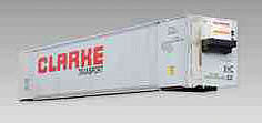 Con-Cor 453105 N Scale 53' Hi-Cube Climate Controlled Container w/Nose Heater 2-Pack -- Clarke Transportation #1 (white, red)