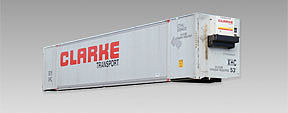 Con-Cor 453106 N Scale 53' Hi-Cube Climate Controlled Container w/Nose Heater 2-Pack -- Clarke Transportation #2 (white, red)
