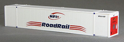 Con-Cor 453211 N Scale 53' Reefer Container w/ThermoKing Ends 2-Pack - Ready to Run -- NFI Transport RoadRail Set #1 (white, red, blue)