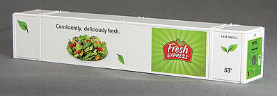 Con-Cor 453215 N Scale 53' Reefer Container w/ThermoKing Ends 2-Pack - Ready to Run -- Fresh Express Set #1 (white, green, red, Consistently Fresh Slogan)