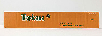 Con-Cor 453217 N Scale 53' Reefer Container w/ThermoKing Ends 2-Pack - Ready to Run -- Tropicana Set #1 (Scheme #3, orange, green, 100% Squeezed Sunshine Slogan)