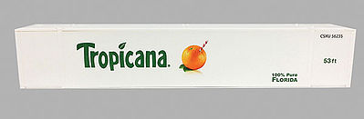 Con-Cor 453219 HO Scale 53' Reefer Container w/ThermoKing Ends 2-Pack - Ready to Run -- Tropicana Set #1 (Scheme #4, white, green, orange, Orange w/Straw Logo)