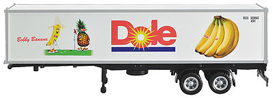 Con-Cor 483005 HO Scale 40' Reefer Container on Chassis - Ready to Run -- Dole DFIU #801850-3 (white, red, blue, Bobby Banana on Golf Green)