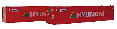 Con-Cor 483566 HO Scale Monon 45' Sheet Post Rivet-Side Cargo Container 2-Pack - Assembled -- Hyundai Set #2 (red, white, green)
