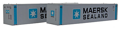 Con-Cor 483568 HO Scale Monon 45' Sheet Post Rivet-Side Cargo Container 2-Pack - Assembled -- Maersk-Sealand #2 (gray, blue, black, blue End Bars)