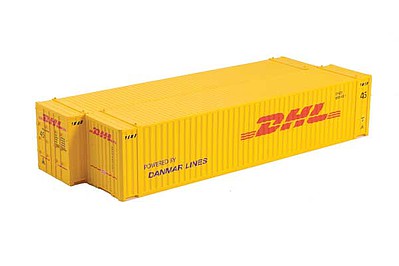 Con-Cor 483611 HO Scale 45' Corrugated Euro Container 2-Pack - Ready to Run -- DHL Transport Set #1 (yellow)