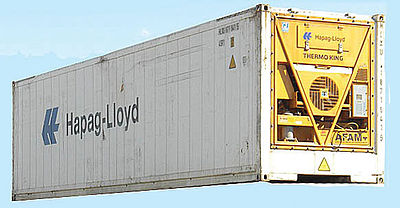 Con-Cor 483651 HO Scale ThermoKing 45' Reefer Container 2-Pack - Ready to Run -- Hapag-Lloyd #1 (white, yellow, blue)