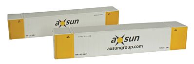 Con-Cor 488004 HO Scale 53' Sheet/Post Rivet Side Container -- Axsun Containers Set #1 (white, yellow, black) pkg(2)