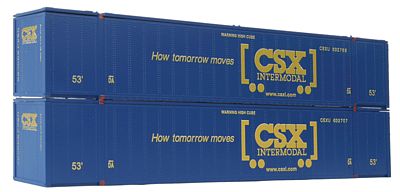 Con-Cor 488006 HO Scale 53' Sheet/Post Rivet Side Container -- CSX Transportation Containers Set #1 (blue, yellow; Boxcar Logo) pkg(2)