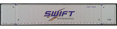 Con-Cor 488019 HO Scale Monon 53' Rivet-Side Container 2-Pack - Ready to Run -- Swift Intermodal (Scheme #2, white, blue, gold S)
