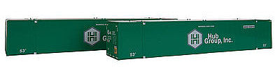 Con-Cor 488028 HO Scale 53' Sheet/Post Rivet Side Container -- Hub Group #3 & 4 (green) pkg(2)