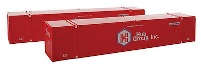 Con-Cor 488030 HO Scale 53' Sheet/Post Rivet Side Container -- Hub Group #3 & 4 (red) pkg(2)