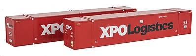 Con-Cor 488032 HO Scale Monon 53' Rivet-Side Container 2-Pack - Ready to Run -- XPO Logistics Set #2 (red, white, black)