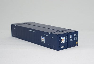 Con-Cor 488036 HO Scale Monon 53' Rivet-Side Container 2-Pack - Ready to Run -- Florida East Coast #2 (blue, white, yellow; Hurricane Logo)