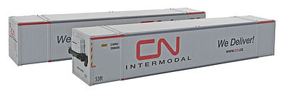 Con-Cor 488072 HO Scale 53' Hi-Cube Climate Controlled Container w/Nose Heater 2-Pack -- Canadian National #2 (2013 Scheme; gray, red; "We Deliver" Slogan)